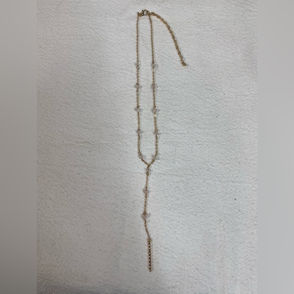 Gold and Pink Stone Pendant Necklace